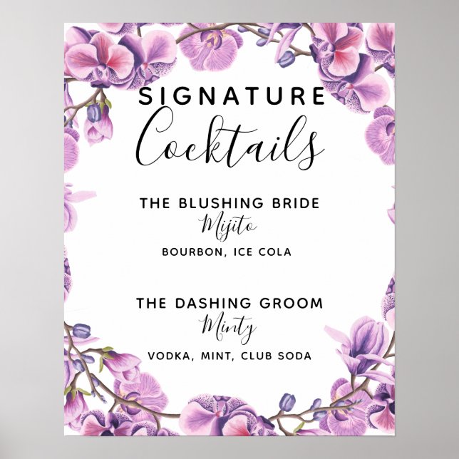 Signature Cocktail bar sign purple wedding (Front)