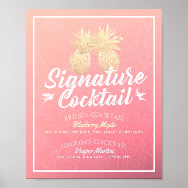 Signature Cocktail Drink Menu Wedding Decor Poster (Front)