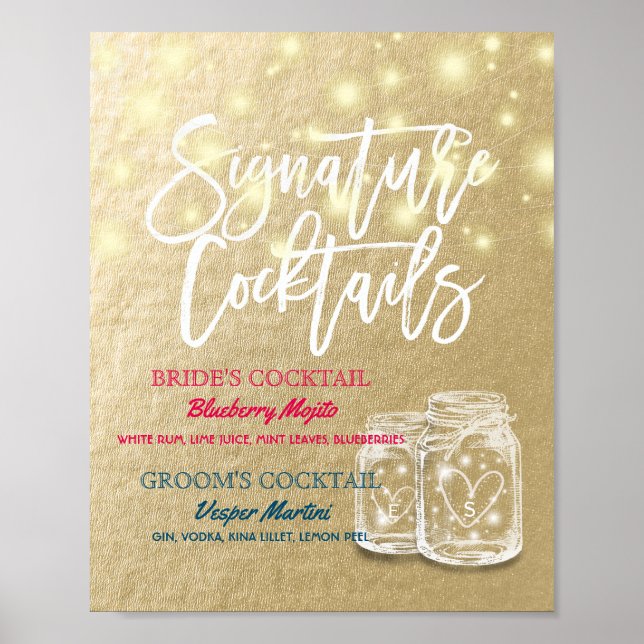 Signature Cocktail Drink Menu Wedding Decor Sign (Front)