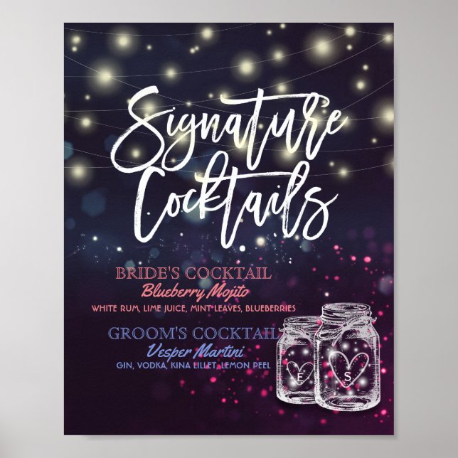 Signature Cocktail Drink Menu Wedding Decor Sign (Front)