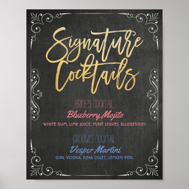 Signature Cocktail Drink Menu Wedding Decor Sign (Front)