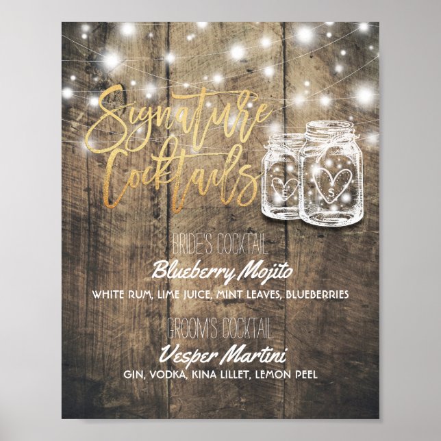 Signature Cocktail Drink Menu Wedding Decor Sign (Front)
