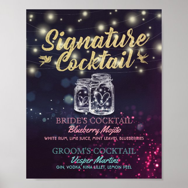 Signature Cocktail Drink Menu Wedding Decor Sign (Front)