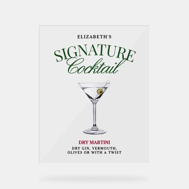 Signature Cocktail Green & Red Classy Acrylic Sign (Front)