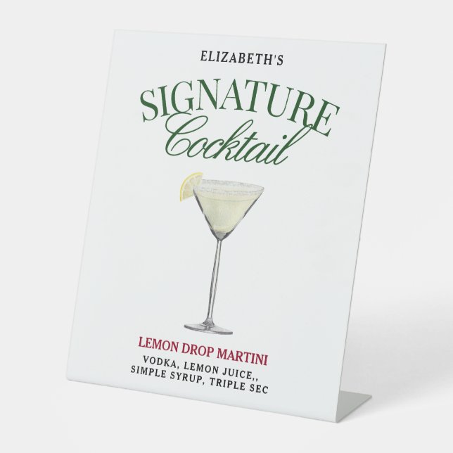 Signature Cocktail Green & Red Classy Pedestal Sign (Front)