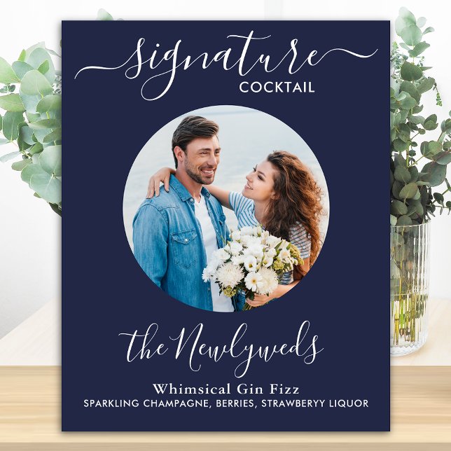 Signature Cocktail Photo Navy Blue Wedding Bar  Poster (Creator Uploaded)
