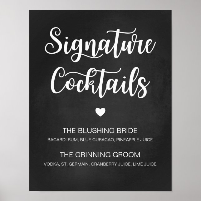 Signature Cocktail Wedding Sign Modern Calligraphy (Front)