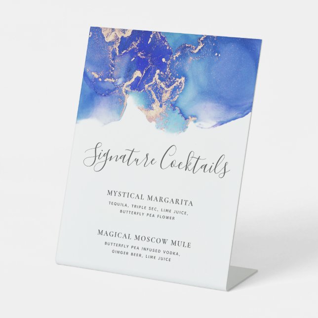 Signature Cocktails Abstract Wedding Bar Menu Pedestal Sign (Front)