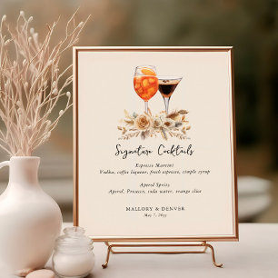 Signature Cocktails and Flowers Neutral Wedding Poster