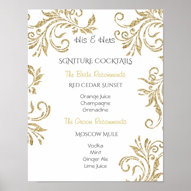 Signature Cocktails, Bride and Groom, Custom Poster (Front)