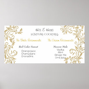 Signature Cocktails, Bride and Groom Gold Glitter Poster
