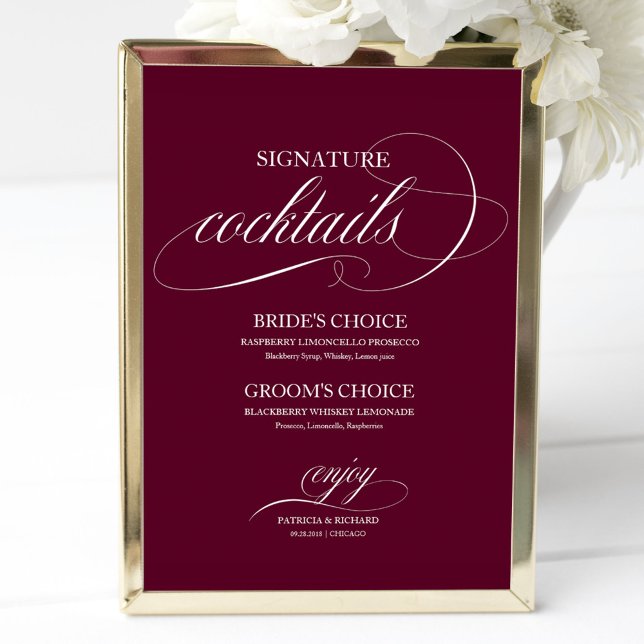 Signature Cocktails Burgundy Marsala Wedding Sign (Creator Uploaded)