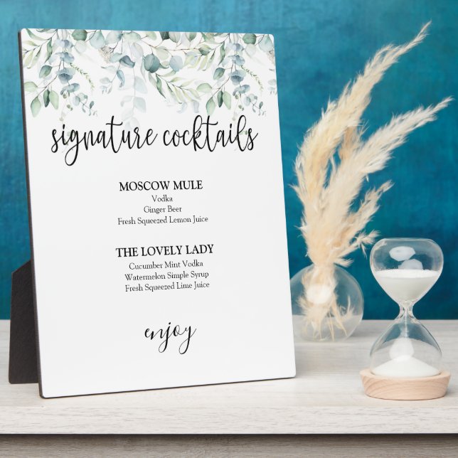 Signature Cocktails Sign - Eucalyptus Plaque (Side)