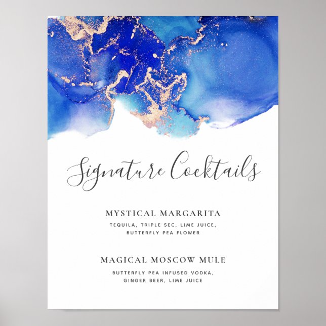 Signature Cocktails Watercolor Wedding Bar Menu Poster (Front)