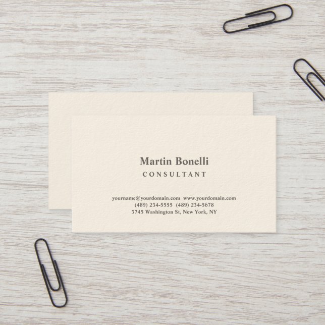 Signature Cream Elegant Consultant Minimalist Business Card (Front/Back In Situ)