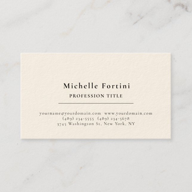 Signature Cream Elegant Plain Simple Minimalist Business Card (Front)