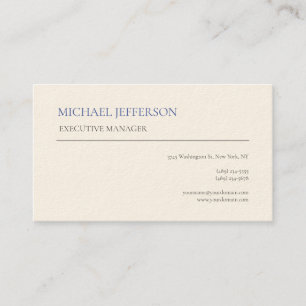 Signature Cream Modern Elegant Simple Blue White Business Card