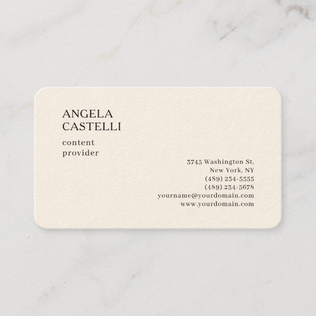 Signature Cream Trendy Modern Minimalist Plain Business Card (Front)