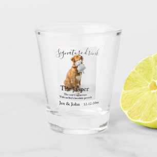 Signature drink add pet photo name date year text shot glass