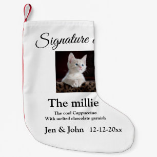 Signature drink add pet photo name date year text small christmas stocking