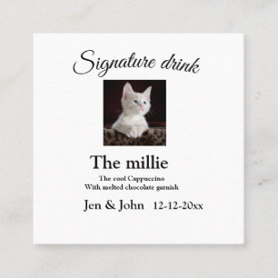 Signature drink add pet photo name date year text square business card