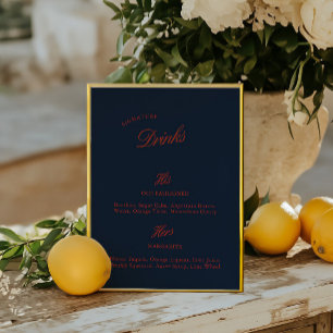 Signature Drink Deep Blue Black & Red Wedding Menu