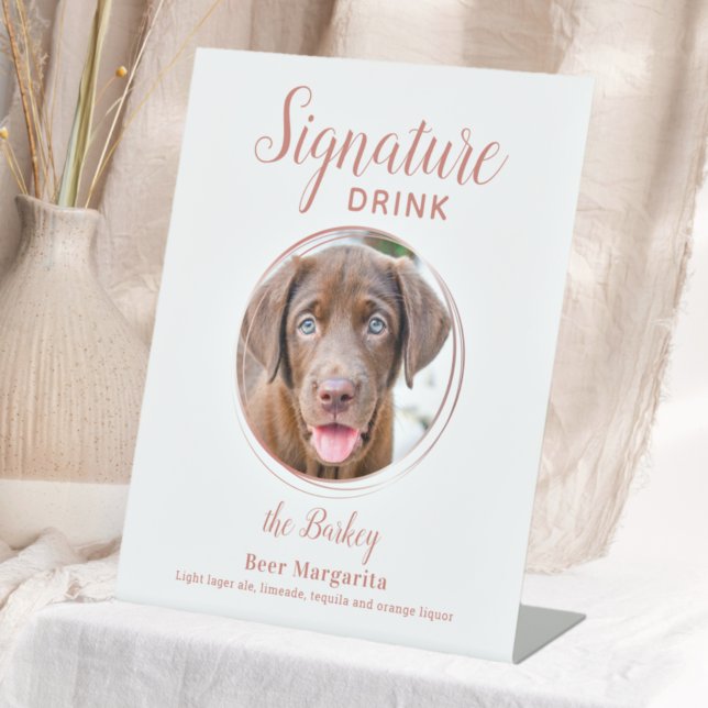 Signature Drink Elegant Rose Gold Pet Wedding Pedestal Sign (Creator Uploaded)