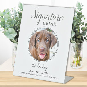 Signature Drink Elegant Silver Pet Wedding Photo Pedestal Sign