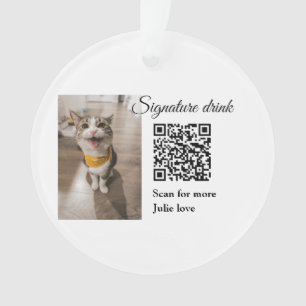 Signature drink scan QR code add pet photo name  Ornament