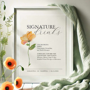 Signature Drinks 8x10 Floral Wedding Sign