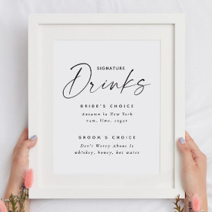 Signature drinks. Black and white elegant wedding Poster