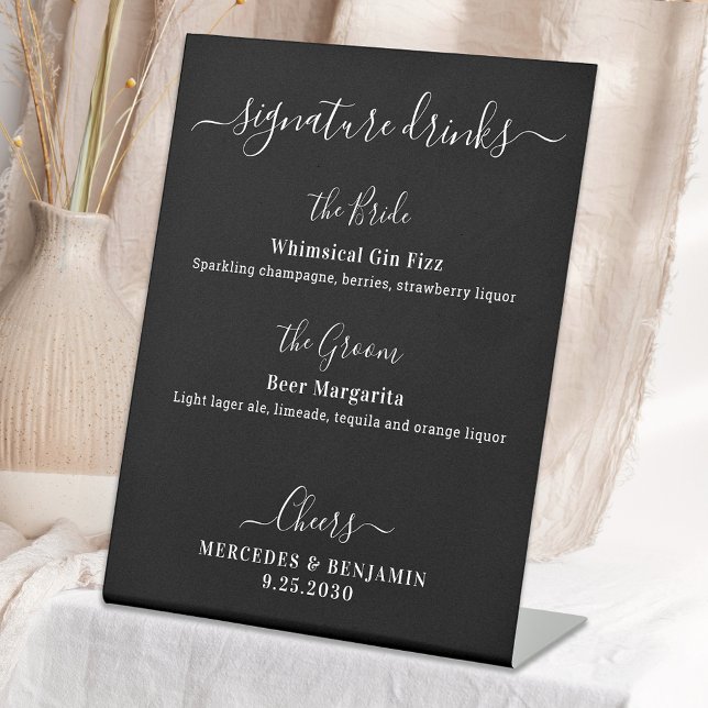 Signature Drinks Black Personalised Wedding Bar Pedestal Sign (Creator Uploaded)