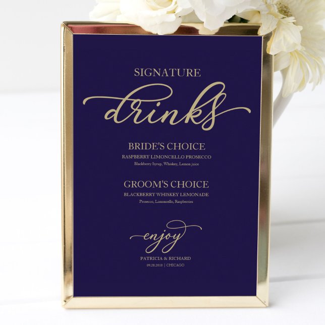 Signature Drinks Chic Gold Script Navy Blue Poster (Creator Uploaded)