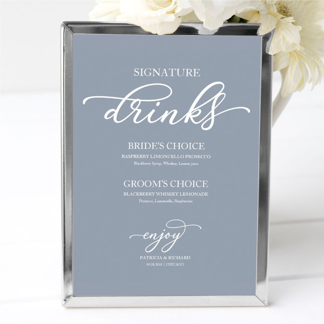 Signature Drinks Chic Script Dusty Blue Sign (Creator Uploaded)