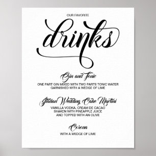 Signature Drinks Cocktails Wedding Sign - Black