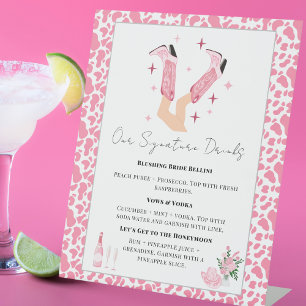 Signature Drinks Cowboy Boots & Bubbly Bridal  Pedestal Sign