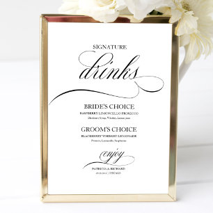Signature Drinks Elegant Black Script Poster