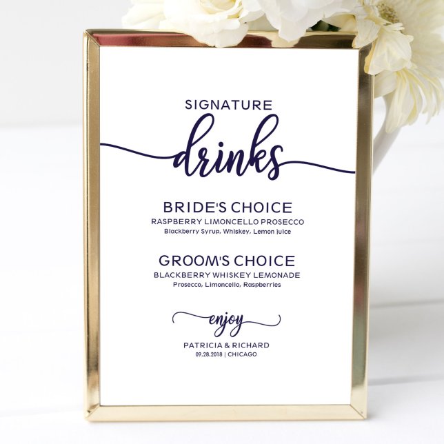 Signature Drinks Elegant Chic Navy Blue Sign (Creator Uploaded)
