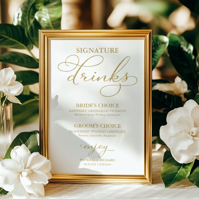 Signature Drinks Elegant Gold Foil Wedding Sign (Creator Uploaded)