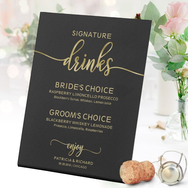 Signature Drinks Elegant Gold Script Wedding Sign (Creator Uploaded)