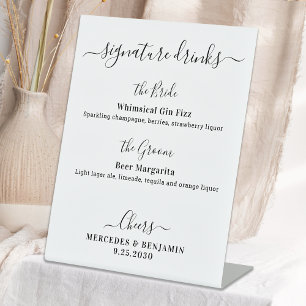 Signature Drinks Elegant Personalised Wedding Bar Pedestal Sign