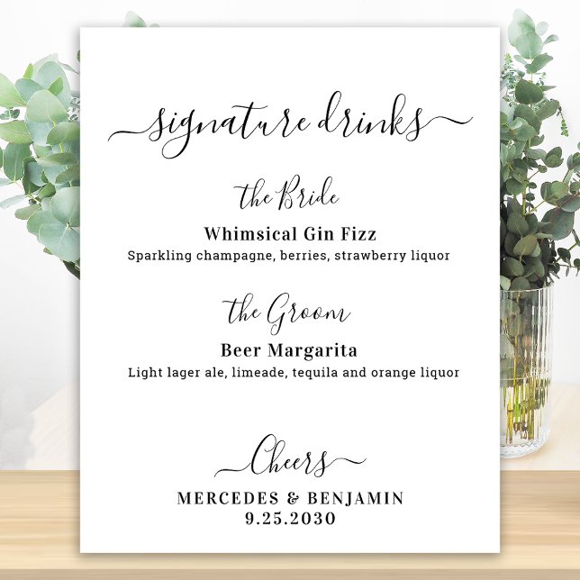 Signature Drinks Elegant Personalised Wedding Bar Poster (Creator Uploaded)