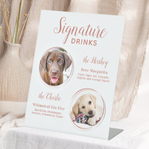 Signature Drinks Elegant Rose Gold Pet Wedding Pedestal Sign