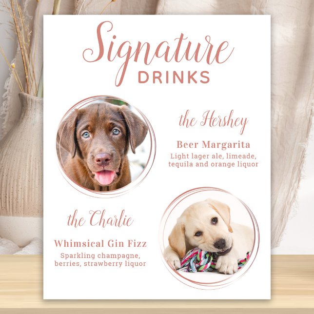 Signature Drinks Elegant Rose Gold Pet Wedding Poster (Creator Uploaded)