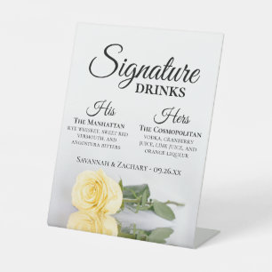 Signature Drinks Elegant Yellow Rose Wedding Pedestal Sign