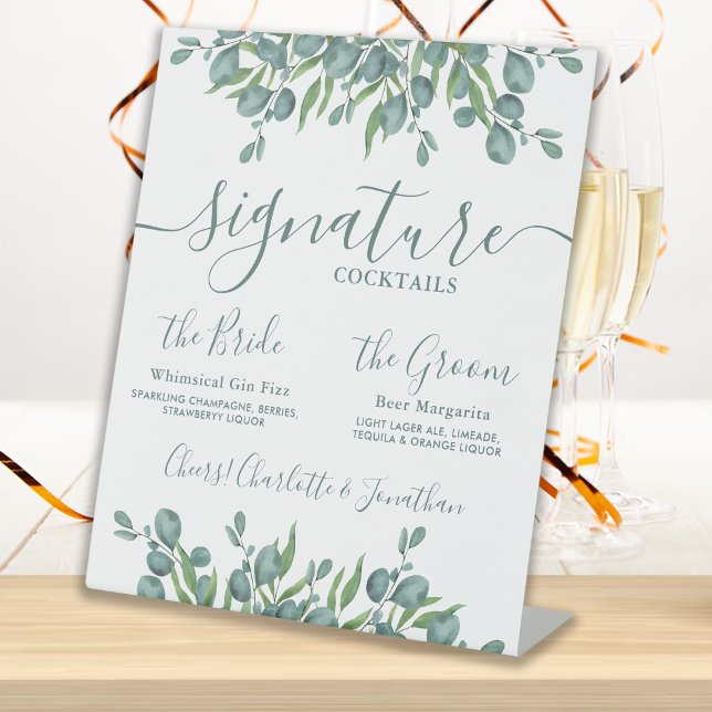 Signature Drinks Eucalyptus Personalised Wedding Pedestal Sign (Creator Uploaded)
