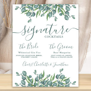 Signature Drinks Eucalyptus Personalised Wedding Poster