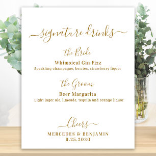 Signature Drinks Gold Personalised Wedding Bar Poster