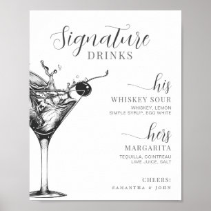 Signature Drinks His Hers Bride Groom Cocktail Bar Poster