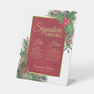 Signature Drinks Holly & Pine Christmas Wedding Pedestal Sign